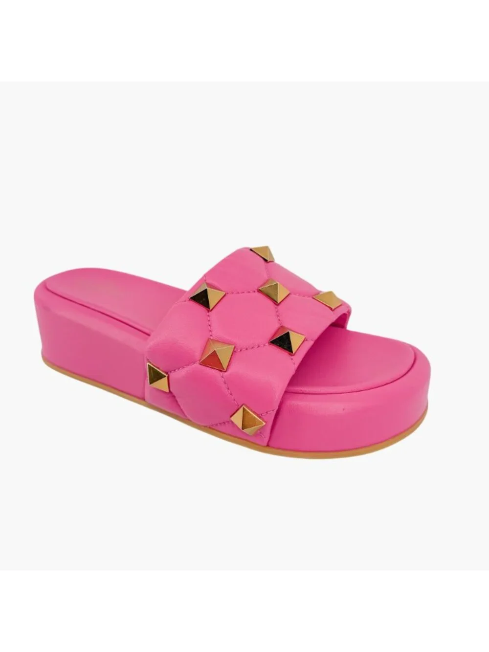 Valentino Roman Stud Platform Slide Sandals Pink Leather Size 39 US 9 Women's